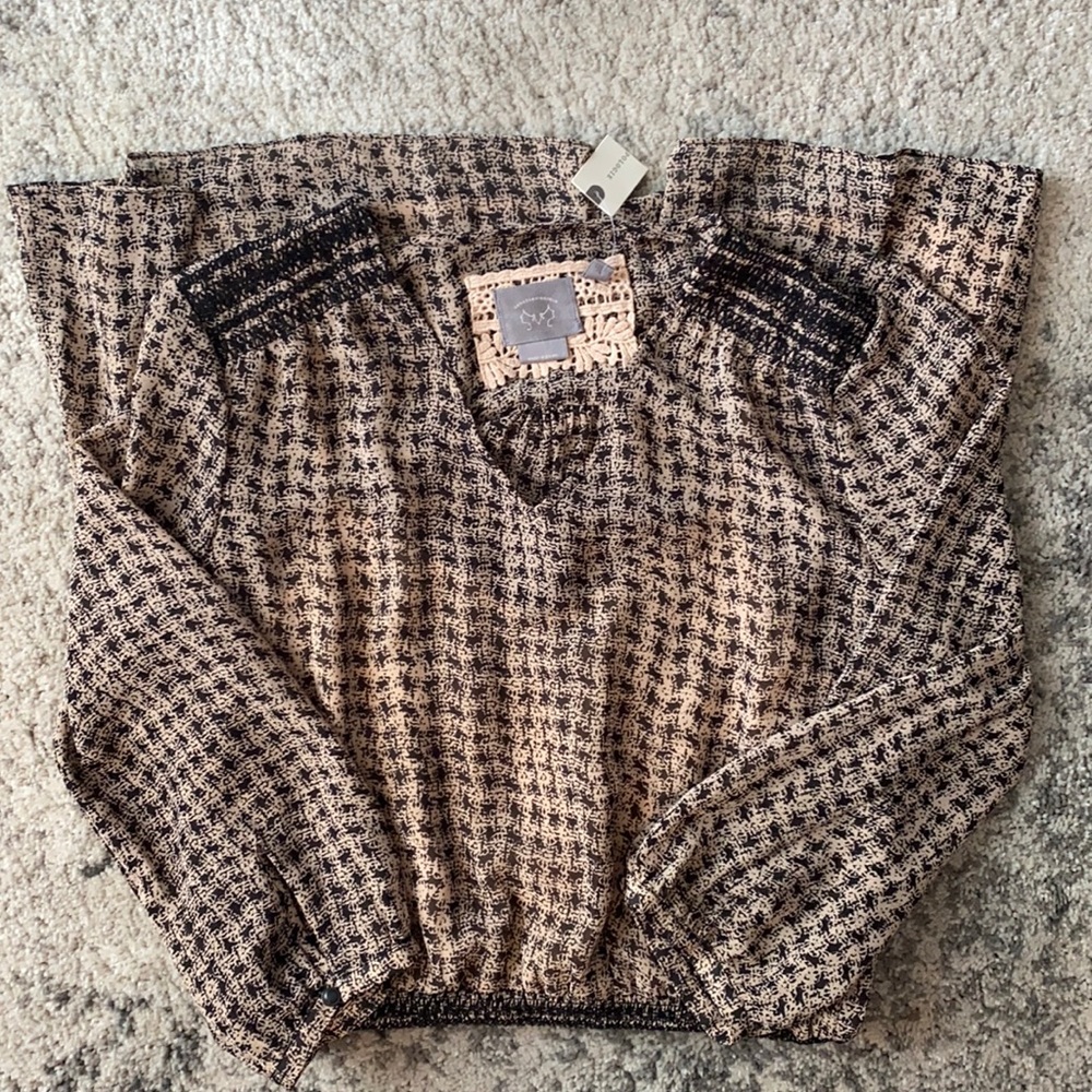 🐏 NWT Anthropologie Tan Brown Drop Waist Dress S